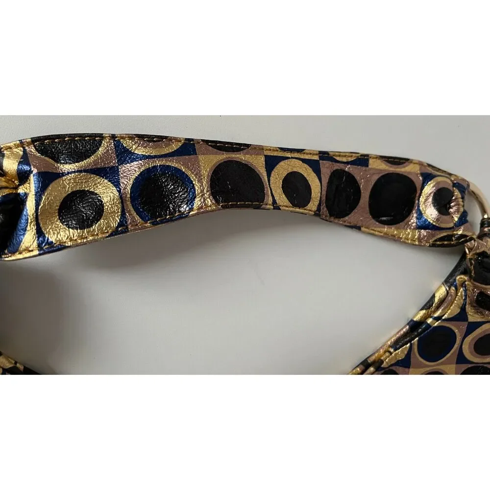 Vintage Hobo Gabor blue, black and gold metallic hobo-style/slouchy shoulder bag